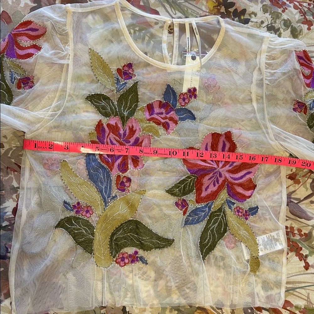 Anthropologie The Layla Long-Sleeve Appliqué Mesh Blouse Size Medium - Picture 11 of 12